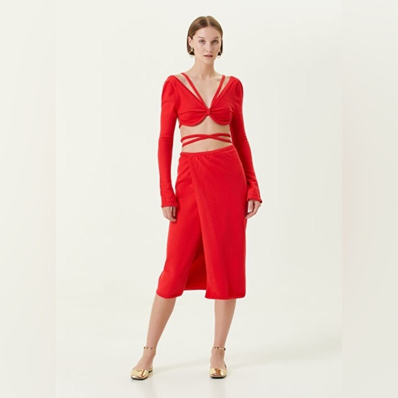 For Love And Lemons Brady Midi Skirt Red Size Small NEW NWT Wrap - Picture 2 of 14